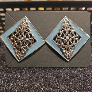 Blue and Silver Geometric Emamel Earrings